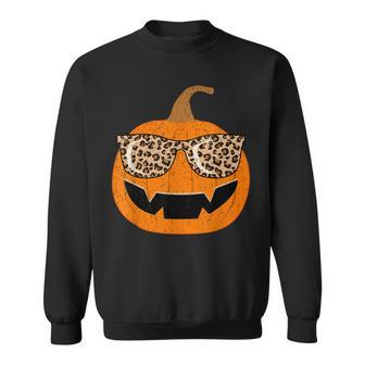 Cute Funny Leopard Sunglasses Pumpkin Halloween Vintage Sweatshirt - Seseable