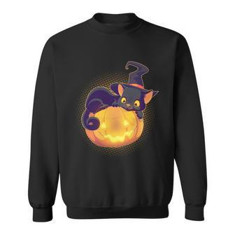 Cute Halloween Glowing Pumpkin Jackolantern Witch Cat Graphic Design Printed Casual Daily Basic Sweatshirt