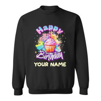 Cute Happy Birthday Graffiti Cupcake Personalized Custom Name Graphic Design Printed Casual Daily Basic Sweatshirt - Thegiftio UK