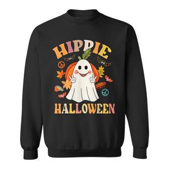 Cute Hippie Halloween Funny Ghost Pumpkin Vintage Groovy Sweatshirt - Thegiftio