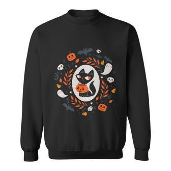 Cute Retro Black Cat Fall Halloween Cool Gift Sweatshirt - Thegiftio UK