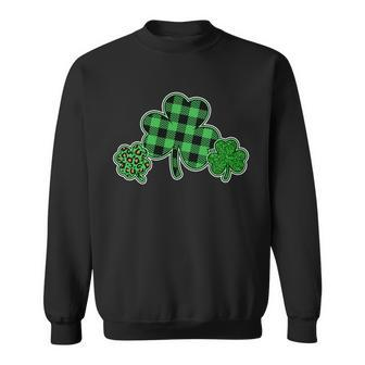 Cute St Patricks Day Plaid Leopard Print Shamrocks Clovers Sweatshirt - Monsterry DE