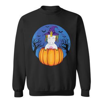 Cute Unicorn Wearing Witch Hat Halloween Pumpkin Girls Kids Sweatshirt - Seseable