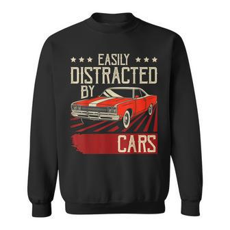 Easily Distracted By Cars Funny Classic Muscle Car Guy Men Women Sweatshirt Graphic Print Unisex - Thegiftio UK