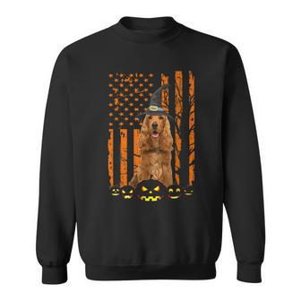 English Cocker Spaniel Dog Pumpkin American Flag Halloween Men Women Sweatshirt Graphic Print Unisex - Thegiftio UK