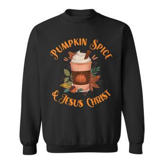 Fall Season Cute Pumpkin Spice And Jesus Christ Thanksgiving Sweatshirt - Thegiftio UK
