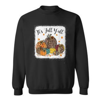 Fall Vibes Its Fall Yall Leopard Pumpkin Autumn Leaves Men Women Sweatshirt Graphic Print Unisex - Thegiftio UK