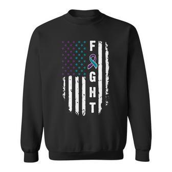 Fight Suicide Prevention Teal Purple Ribbon Us Flag Sweatshirt - Monsterry