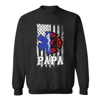 Firefighter Proud Papa Fathers Day Firefighter American Fireman Father Sweatshirt - Seseable