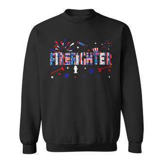 Firefighter Retro American Flag Firefighter Jobs 4Th Of July Fathers Day Sweatshirt - Seseable