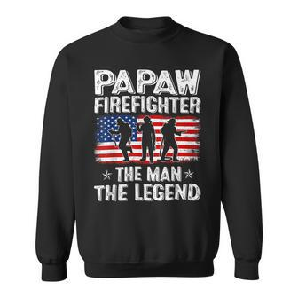 Firefighter Retro Us Flag Fathers Day Papaw Firefighter The Legend Sweatshirt - Seseable