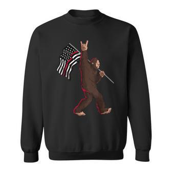 Firefighter Thin Red Line Firefighter Flag Bigfoot Rock And Roll Sweatshirt - Seseable