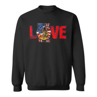 Firefighter Vintage Love Proud American Flag Firefighter 4Th Of July Sweatshirt - Seseable