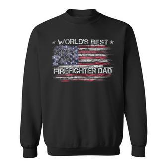 Firefighter Vintage Usa American Flag Worlds Best Firefighter Dad Funny Sweatshirt - Seseable