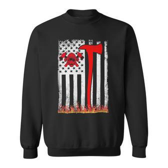 Firefighter Wildland Firefighter Axe American Flag Thin Red Line Fire Sweatshirt - Seseable