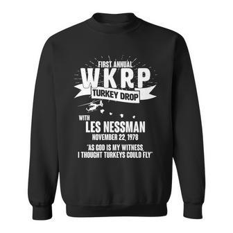 First Annual Wkrp Turkey Drop With Les Nessman Sweatshirt - Monsterry AU