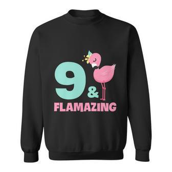 Flamingo Girl Birthday Party Theme 9 Years Old Flamazing Sweatshirt - Thegiftio UK