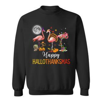 Flamingo Halloween And Merry Christmas Happy Hallothanksmas V2 Men Women Sweatshirt Graphic Print Unisex - Thegiftio UK