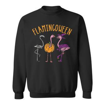 Flamingoween Pumpkin Skeleton Witch Flamingo Halloween Women Sweatshirt - Thegiftio UK