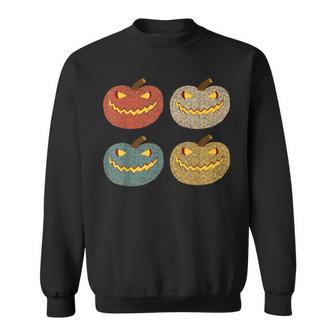 Four Scary Glowing Pumpkins Halloween Jack O Lantern Fall Sweatshirt - Seseable