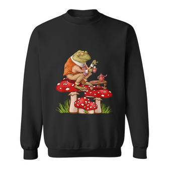 Frog Drinking Tea Mushroom Aesthetic Cottagecore Sweatshirt - Thegiftio UK