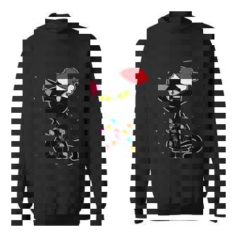 Funny Black Cat Christmas Lights Jolly Group Christmas Gift Men Women Sweatshirt Graphic Print Unisex - Thegiftio