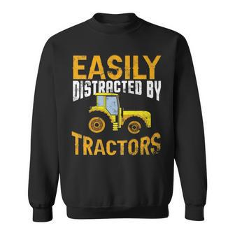Funny Easily Distracted By Tractors Gift Cool Farm Farming Sweatshirt - Thegiftio UK
