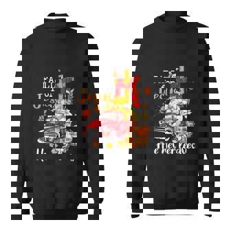 Funny Fall For Jesus He Never Leaves Autumn Christian Graphic Design Printed Casual Daily Basic Sweatshirt