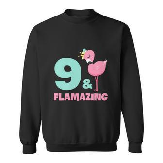 Funny Flamingo Girl Birthday Party 9 Years Old Sweatshirt - Monsterry CA