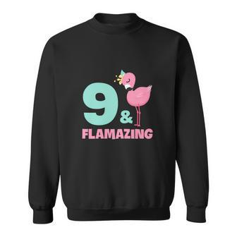Funny Flamingo Girl Birthday Party Theme 9 Years Old Sweatshirt - Thegiftio UK