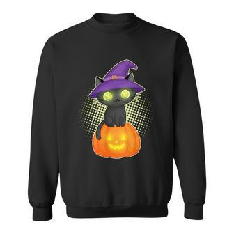 Funny Halloween Cute Halloween Cute Witch Kitten With Pumpkin Graphic Design Printed Casual Daily Basic Sweatshirt - Thegiftio UK