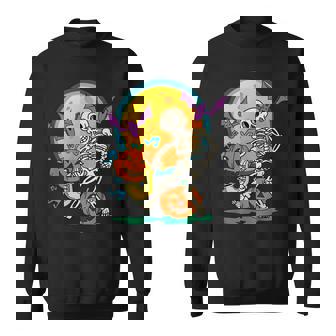 Funny Halloween Party Dancing Skeleton Pumpkins And Bats Sweatshirt - Seseable