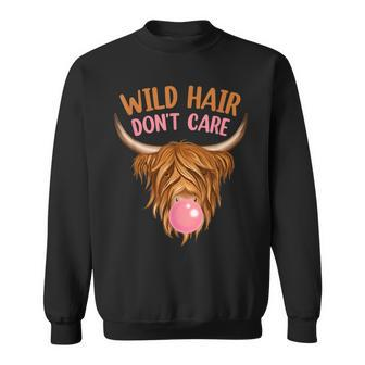Funny Highland Cow Wild Hair Dont Care Cow Print Sweatshirt - Thegiftio UK