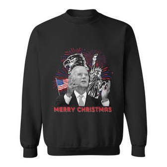 Funny Joe Biden Merry Christmas In July Usa Flag 4Th Of July Sweatshirt - Monsterry