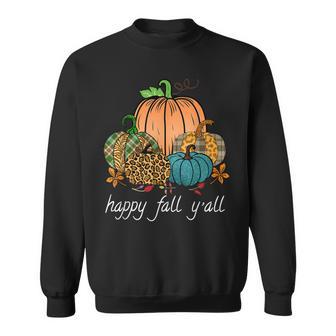 Funny Leopard Pumpkin Autumn Happy Fall Yall Girls Women Sweatshirt - Thegiftio UK