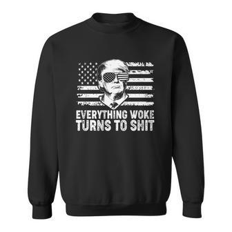 Funny Trump Everything Woke Turns To Shit Distressed Usa American Flag Tshirt Sweatshirt - Monsterry DE
