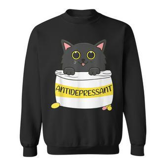 Fur Antidepressant Cute Black Cat Illustration Pet Lover Sweatshirt - Seseable