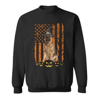 German Shepherd Dog Pumpkin American Flag Witch Halloween Men Women Sweatshirt Graphic Print Unisex - Thegiftio UK