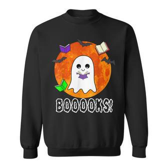 Ghost Book Boo Reading Booooks Halloween Library Teachers  Sweatshirt
