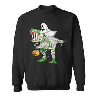 Ghost Riding T Rex Mummy Dinosaur Halloween Sweatshirt - Seseable
