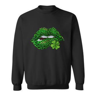 Green Lips Sexy Irish Leopard Shamrock St Patricks Day Graphic Design Printed Casual Daily Basic Sweatshirt - Thegiftio UK
