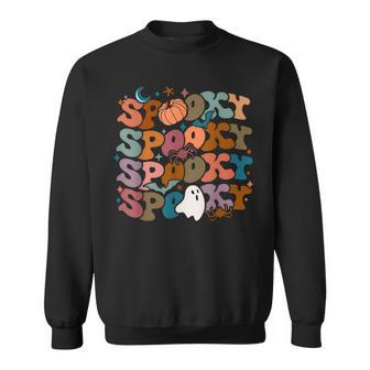 Groovy Spooky Vibes Vintage Floral Ghost Hippie Halloween Sweatshirt - Thegiftio UK