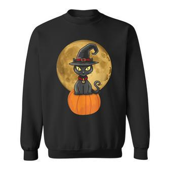 Halloween Black Cat On Pumpkin Full Moon Pet Men Women Kids Sweatshirt - Seseable