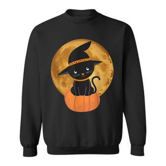 Halloween Black Cat Scary Pumpkin On The Moon Men Women Kids Sweatshirt - Seseable