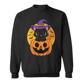 Halloween Black Cat Witch Hat Pumpkin For Kids Girls  Sweatshirt