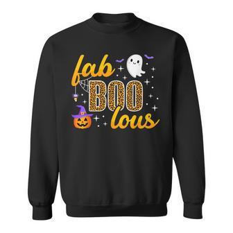 Halloween Boo Faboolous Leopard Pumpkin Witch Hat Ghost Cute Sweatshirt - Seseable