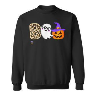 Halloween Boo Ghost Leopard Pumpkin Witch Hat Boys Girls Kid Sweatshirt - Seseable