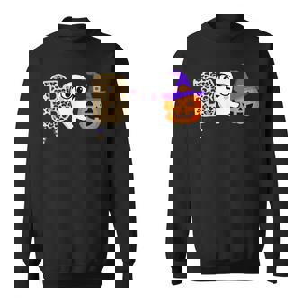 Halloween Boo Ghost Leopard Pumpkin Witch Hat Boys Girls Kid Sweatshirt - Seseable