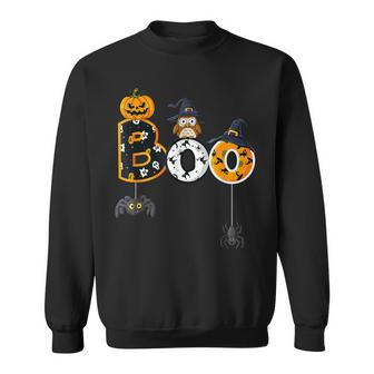 Halloween Boo Owl With Witch Hat Spiders Boys Girls Kids Sweatshirt - Seseable