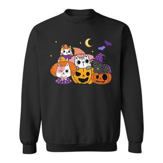 Halloween Cats Anime Cat Kawaii Neko Pumpkin Cat Lover Witch V6 Men Women Sweatshirt Graphic Print Unisex - Thegiftio UK